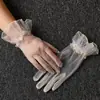 Guantes de Boda para Mujer Estilo Coreano Transparentes de Malla Fina Cortos Color Negro y Blanco Rosa Guantes con Dedos para Primavera, Verano y Otoño