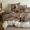 Juego de Cuatro Piezas con Borde de Encaje Vintage Clase A, Engrosado Otoño e Invierno, Fresco Juego de Ropa de Cama de Lino Floral