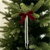 Nuevo producto transfronterizo: Adorno colgante de ventana para árbol de Navidad con lazo de terciopelo perlado, decoración de pared, colgante para árbol de Navidad