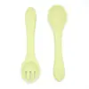 Tenedor y Cuchara de Silicona con Mango Largo Herramienta de Entrenamiento para Comer Bebé Alimentación Cuchara y Tenedor de Silicona Suave para Bebé Set de Suplemento Alimenticio