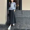 Elegante Falda Larga de Acetato y Lana de 6 Paneles para Commuter, Cintura Oculta Adelgazante, Cintura Elástica Plisada, Falda Larga Otoño/Invierno con Bolsillos para Mujer