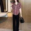 2025 Verano Nueva Llegada Camisa Casual a Rayas para Mujer Moda Elegante Adelgazante Sensación de Diseño Reductor de Edad Top con Cuello Polo