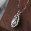 Colgante de Calabaza Giratorio para Mujer, Estilo Étnico Retro, Cadena Segura y de Bendición para Suéter, Moderno Collar Giratorio de Imitación Antigua de Plata Tailandesa