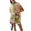 2026 Ropa Femenina Transfronteriza Europea y Americana Estampado Retro Cuello Solapa Manga Corta Pantalones Cortos de Cintura Alta con Cordones Conjunto de Vacaciones