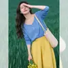 Conjunto Estilo Coreano: Top de punto de seda helada con cuello en V azul y protección solar para mujer, Ropa de verano con camisola y top fino exterior para cubrir