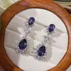 Pendientes de gota Huitan con diamantes artificiales completos nuevos, pendientes azules de lujo para novia, estilo elegante de socialité femenina