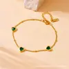 Pulsera Retro Verde de Circonita Nueva Moda Francesa Acero Inoxidable de Lujo Ligero Pulsera de Amor para Mujer