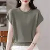 Camisa de Punto Holgada de Manga Corta para Mujer Tallas Grandes, Estilo Nuevo Cuello Redondo, Top Versátil Adelgazante, Talla Única Negra, Blanca