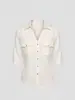 Camisa Blanca de Lino Estilo Francés Estilo Old Money para Mujer, Verano Alta Gama Casual Algodón-Lino Camisa que Ceñe la Cintura con Mangas Medias
