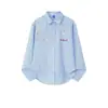 Camisa Azul Juvenil con Bordado Floral 3D para Hombres y Mujeres, Camisa Casual Suelta de Manga Larga Dopamina de Primavera para Parejas