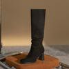 Botas Longas Forradas com Lã de Inverno 2024 para Mulheres Baixinhas, Botas Over-The-Knee de Salto Alto com Bico Redondo, que Aumentam a Altura e Afinam