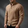 Amazon Cross-border Outono e Inverno Novo Suéter de Malha Masculino Cor Sólida Gola Alta Moda Jovem Casual Jaqueta Cardigan