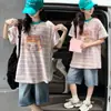 Camiseta Base Rayada para Niñas Verano 2026 Nuevo Estilo Coreano Algodón Holgado para Niños y Adolescentes Top de Moda
