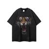 Marca de Moda High Street Estilo Americano Camiseta de Manga Corta Oversize Estampado de Cabeza de Tigre para Parejas Camiseta de Manga Media Suelta Pesada para Hombre y Mujer