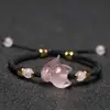 Pulsera Zorro de Cristal Rosa Cuerda Roja Tejida a Mano Cuerda de Mano Negra Pulsera de Piedra Hibisco Joyería para Novia