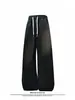 Calça larga texturizada off-white para homens e mulheres, primavera e outono, com caimento fluido, cintura elástica, cintura alta, corte relaxado, perna reta, calça casual de comprimento até o chão