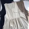 Vestido de Suspensório Feminino 2026 Estilo Verão Retrô Japonês Literário Simples Gola Quadrada Bolso Cordão na Cintura Solto Versátil Vestido de Suspensório