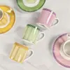 Transfronterizo Nórdico Simple Estilo Lujo Ligero Borde Dorado Porcelana de Hueso Juego de 12 Tazas y Platillos para Espresso Combinación Caja de Regalo Venta al por Mayor
