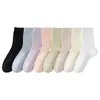 Calcetines de mujer de algodón 100% puro, versátiles, de color liso, para uso diario, hasta la mitad de la pantorrilla, calcetines apilables sin costuras para otoño e invierno, absorbentes del sudor y transpirables, calcetines Zhuji