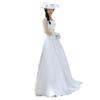 Vestido de Novia Ligero Francés Satén Simple Cuello Redondo Gama Alta Adelgazante Novia Princesa Toma de Fotos de Recorrido de Boda Puerta Hilo Arrastre Estilo Mori