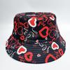 Sombrero de Cubo de Moda con Estampado de Corazones, Tendencia, Versátil para Mujer, Estilo Callejero, Protección Solar, Adelgazante Facial, Sombrero de Pescador de Doble Cara