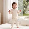 Conjunto de roupa de casa de algodão puro para bebê, roupas de outono para crianças, conjunto de duas peças para bebê, segunda pele para primavera e outono, pijama sem costura