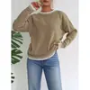 Suéter Feminino de Comércio Exterior Gola Redonda 2025 Outono e Inverno Novo Costura de Cor Contrastante Casual Pulôver Suéter Solto Top Feminino