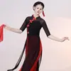 Roupas de Performance Clássica de Dança Chinesa Estilo Étnico Novas Roupas de Prática Divididas Roupas Longas Elegantes de Gaze para Mulheres Roupas de Performance de Dança
