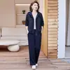 Conjunto novo estilo para primavera e outono para mães, elegante conjunto de duas peças para mulheres de meia-idade e idosas, estiloso e rejuvenescedor, terno versátil