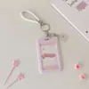 Porta-Cartão Pequeno Coração Rosa Girly 3 polegadas Porta-Cartão de Metrô Coelho Fofo com Laço Estudante Porta-Cartão de Trabalho com Cordão