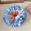 Goma para el pelo de tela estilo coreano con bloques de color de hortensias y bordes rizados, doble capa rosa-azul-amarillo, accesorio de alta gama para el cabello para mujer
