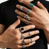 Anéis Europeus e Americanos de Venda Quente Transfronteiriça Conjunto de Anéis Crânio Escuro Aranha Anel Retrô Joias Estilo Punk Acessórios de Joias Novo