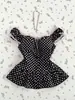 Blusa de Manga Bufante com Bolinhas Estilo Pura Vontade Transfronteiriça, Acabamento em Renda, Ajuste na Cintura, Emagrecedor, Babados Doce Feminina Manga Curta Atacado
