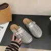 Mocasines de punto hueco transpirables sin cordones para mujer, nuevas chanclas de verano para exteriores de suela plana que aumentan la altura y puntera cerrada