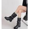 Botas de Pantalón de Manga con Punta Redonda Estilo Retro Hebilla de Cinturón para Mujer Otoño e Invierno 2025 Botas de Pelo Plisado Botas Botas de Moda