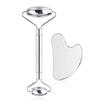 Masajeador de rodillos de cristal en polvo, palo de masaje de doble cabezal sin jade, placa de belleza facial, palo manual de doble cabezal