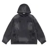 Moda Callejera Estilo Americano Sudadera con Capucha de Mezclilla Vintage Lavada Holgada para Mujer, Chaqueta de Mezclilla de Manga Larga para Hombre