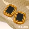 Moda Europeia e Americana Elegante Retrô Francês Brincos de Alto Padrão Aço Inoxidável Banhado a Ouro 18K Estrutura de Ônix Preto Brincos para Mulheres