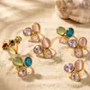 Moda Europea y Americana Nuevo Estilo Anillo de Flor Geométrica de Piedra Natural Colorida Ins Nicho Acero Inoxidable Chapado en Oro Real 18K Joyería