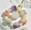 Pingente de Garra de Gato Lótus Rosa Bodhi de Jade Branco Chaveiro Anti-Perda para Meninas, Acessório Versátil para Bolsa Diária