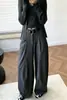 Moda Casual Nova Outono 2026 Calças de Perna Larga Slimming Soltas com Cinto, Calças de Corte Reto Estilo Relaxado e Preguiçoso para Mulheres