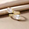 Estilo Exagerado Moda Nicho Anel Espiral Totalmente Zircônia Vazado Feminino Leve Luxo Europeu e Americano Ajustável Anel Aberto