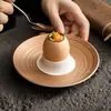 Bandeja de Huevos con Patrón de Línea Dorada Pintada a Mano por el Fabricante, Huevera para Desayuno de Hotel y Restaurante, Adorno de Cerámica para Huevos, Plato para Salsa