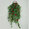 Cesta colgante de pared con rosas artificiales, decoración de enredadera de flores falsas para pared interior de sala de estar, colgante de pared de rosa de esquina de enredadera de plástico colgante