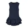 2025 Nuevo Otoño Cuello Redondo Sin Mangas Dulce Romántico Cuadros en Capas Decorativo Vestido Corto Falda Corta 3067269