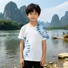 Camisetas Tie-Dye Infantis Yunnan Guizhou Tie-Dye Artesanal Tingido com Plantas Verão Manga Curta Tops e Roupas Infantis Atacado