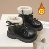 Botas Martin para niñas con forro de polar, nuevo estilo invernal, con un dulce diseño de lazo tipo princesa, botines para niños, cálidas y antideslizantes, botas de cuero