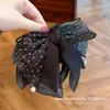 Presilha de rabo de cavalo com laço de rede preto estampado estilo coreano para penteado semi-preso na parte de trás da cabeça, acessório de cabelo elegante e sofisticado