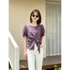 Camisa de Estilo Francés con Mangas Abullonadas y Lazos para Mujer, Nuevo Diseño de Verano, Ceñida a la Cintura, Adelgazante, Top Versátil de Manga Corta