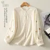 Foto real de camisa bordada de manga longa com babados e gola alta estilo francês para mulheres, nova blusa de renda profissional para primavera e outono